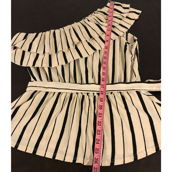 ANTHROPOLOGIE MAEVE RITA One Shoulder Black/Cream Peplum Ruffle Top - Size Large - Picture 6 of 11
